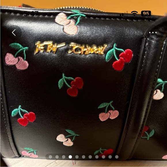 NWT Betsey Johnson Cherry Embroidered Satchel Bag Charm Y2K - Picture 4 of 10